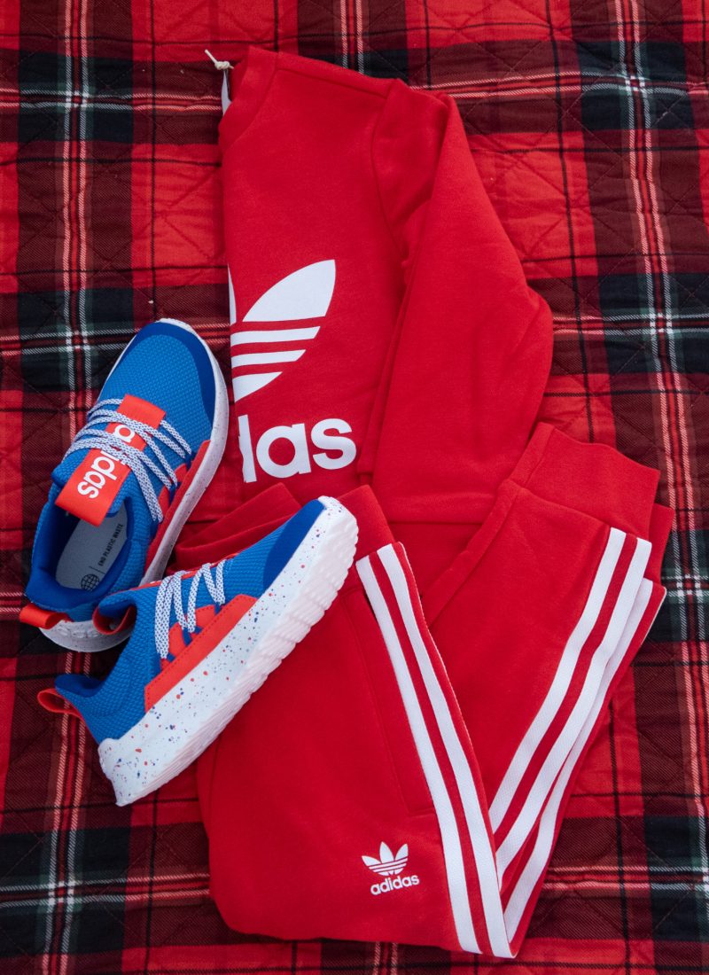 adidas red outfit with